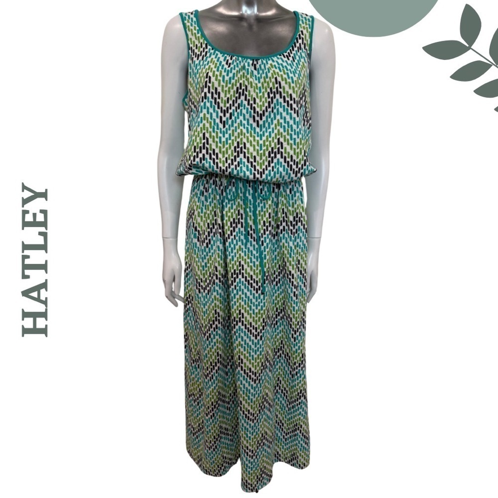 Hatley Chevron Print Sleeveless Maxi Dress – Drawstring Adjustable Waist Medium